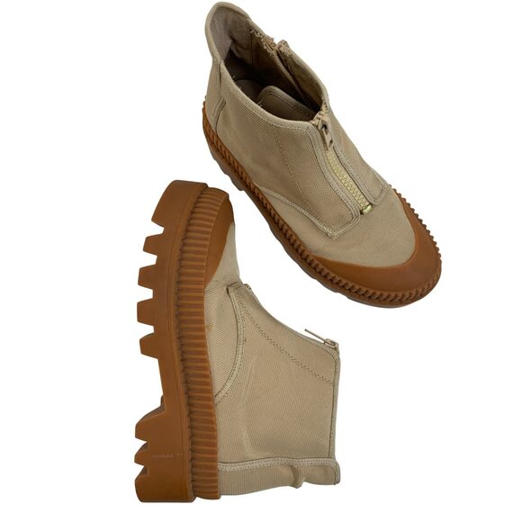 Anthro Silent D Beige Canvas High Top Zip Ankle Boots Size 5 Lug 8121 - Picture 7 of 11